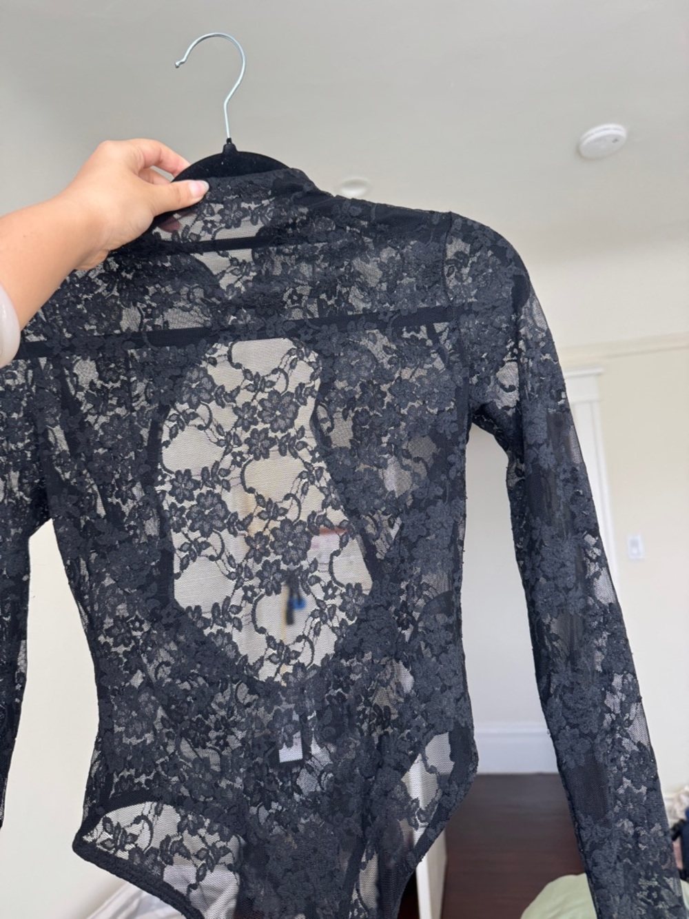 Out From Under Black Lace Long-Sleeve Bodysuit